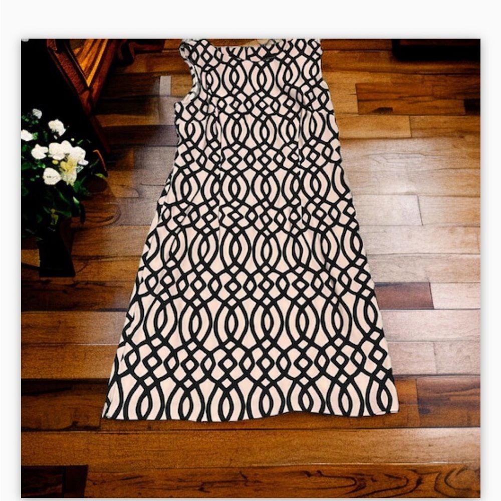 Geometric  Pattern Sheath- Creme-Off White /Black -NWOT-Sz 10-Chic & Flattering - Picture 3 of 13
